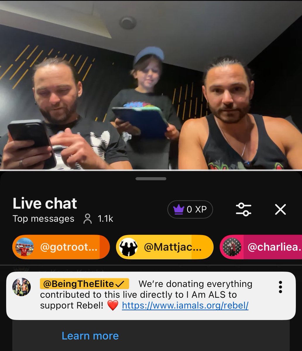 WrestlePurists's tweet photo. The Young Bucks were just live on their YouTube Channel &amp; plan to donate everything contributed from the stream directly to I Am ALS to support Rebel.

❤️ https://t.co/P2aTAy02q4