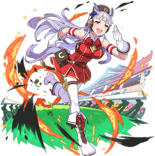 PSU_VGC's tweet photo. Golden week may have been a few weeks ago but for her, it's whenever she feels like it. 
This weeks Uma is a goddess in the Granblue universe, Goldship, watch out for her trainer radar cuz she'll kick ya in the face! https://t.co/YZLlxhCe2I