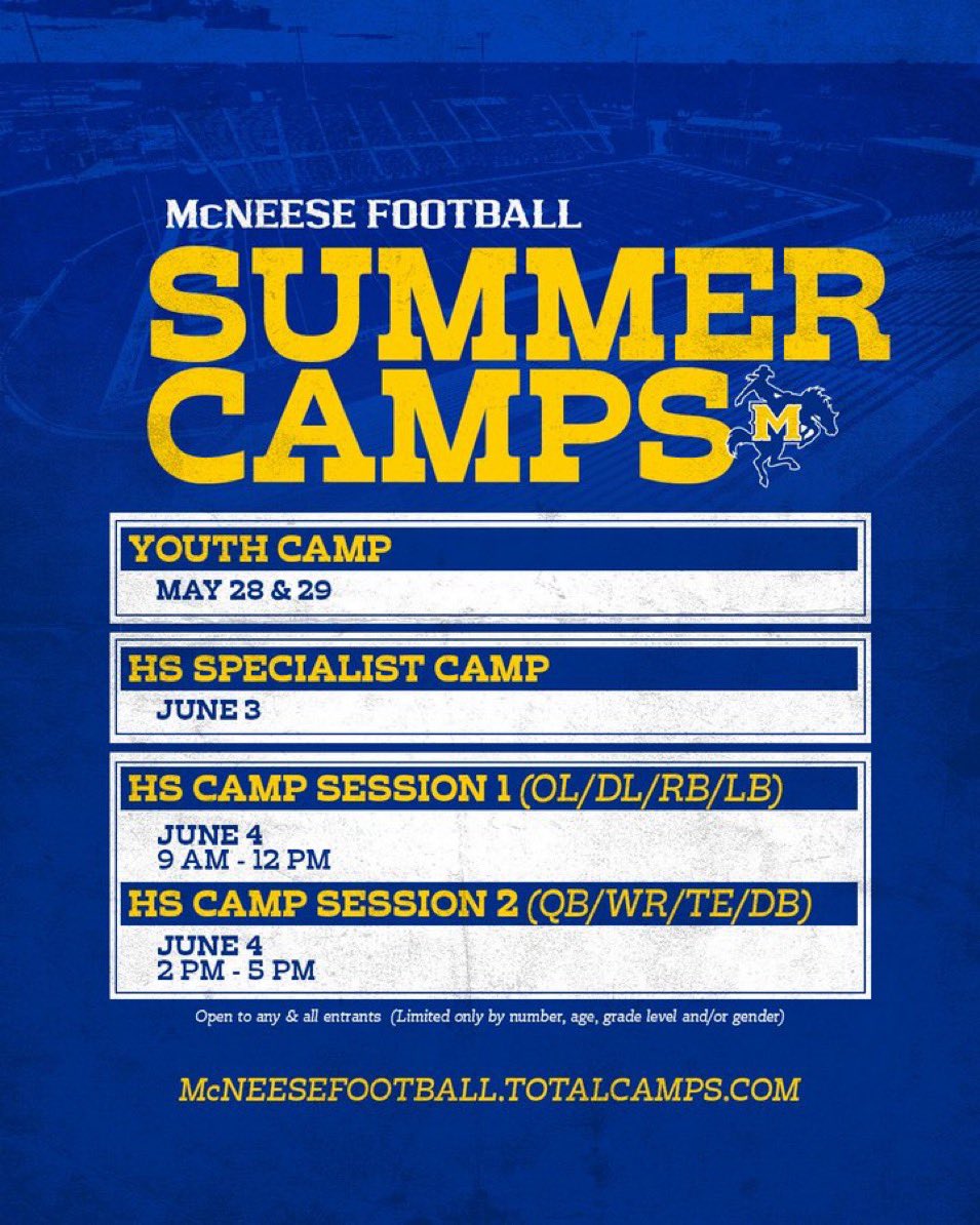 KalebSmithHiley's tweet photo. @McNeeseFB I will be attending McNeese football camp tomorrow at 9-12 am @IAMCOACHMONROE @CoachTReese @QuintonSharkey4 @_CoachGregg https://t.co/8va3HkPTvQ