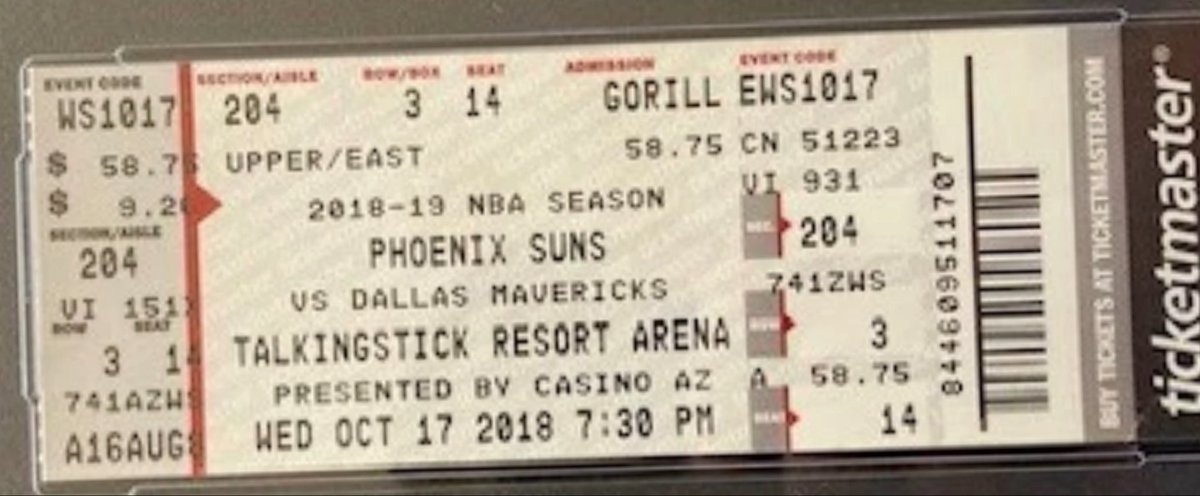 darrenrovell's tweet photo. This ticket was first graded as Deandre Ayton’s debut. Then it became Luka Doncic’s debut. 

This month, it might become Jalen Brunson’s debut. https://t.co/xaokqwEkhM