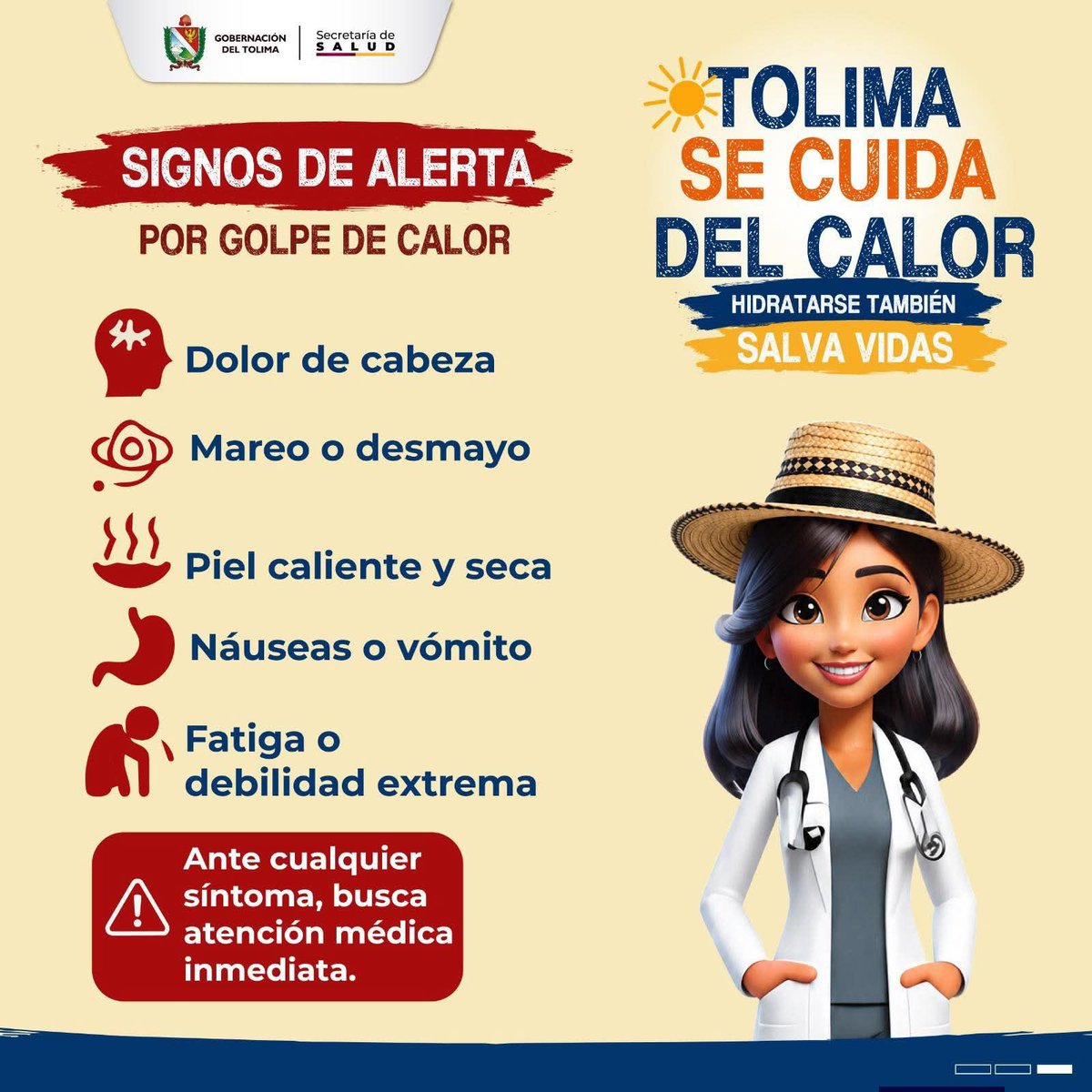 InviciblesInven's tweet photo. En el Tolima, el calor también puede poner en riesgo tu salud. https://t.co/nwTSmLRiuR