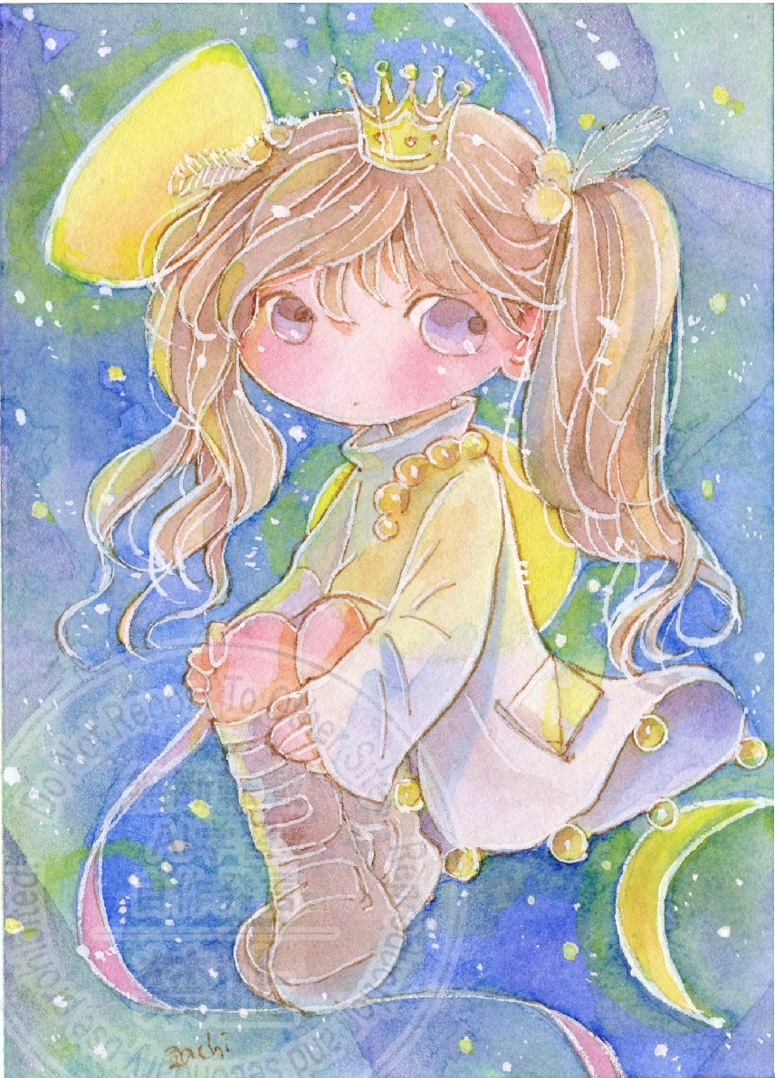 「おはよございます おつきさまとわたし」|チコリ@✨🐸羽根🪶としっぽ展のイラスト