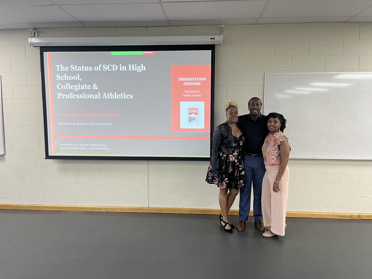 ESU_EXSC's tweet photo. Huge congratulations to current DHSc student Ken Rice who successfully def ended his dissertation titled, "Sudden Cardiac Death in High School, Collegiate, and Professional Athletes: The Impact of the COVID-19 Pandemic on Screening, Return-to -Play and Treatment.” https://t.co/m5RRz56cjB