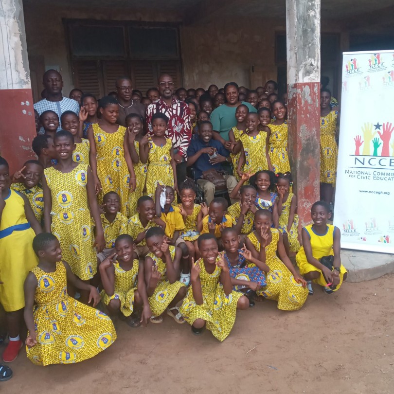 nccegh's tweet photo. The NCCE Ga West Municipal Directorate marked the 2026 Citizenship Week Celebration with pupils of Korleman Methodist Basic School. Pupils were educated on the NCCE’s mandate, civic rights and duties, misinformation, cybercrime, digital fraud and cyberbullying. #NCCE #nccegh https://t.co/vDfF0wWxDh