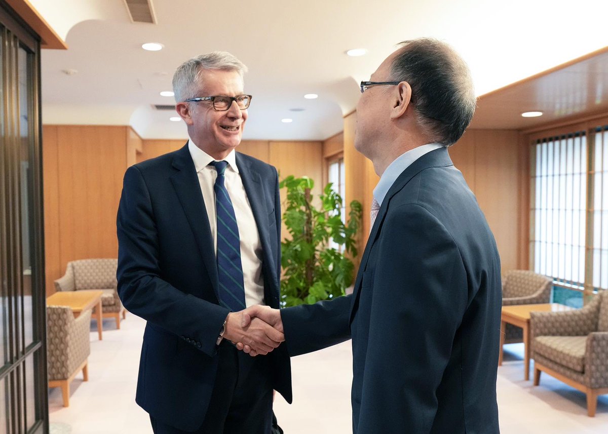 BedeCorry's tweet photo. I was delighted to visit Tokyo this week for consultations with Vice Minister for Foreign Affairs Funakoshi.  NZ’s relationship with Japan is of ever-growing significance for both of us, centred on the importance we attach to a free and open Indo-Pacific 🇳🇿🇯🇵@MofaJapan_en https://t.co/lA43AawMlT