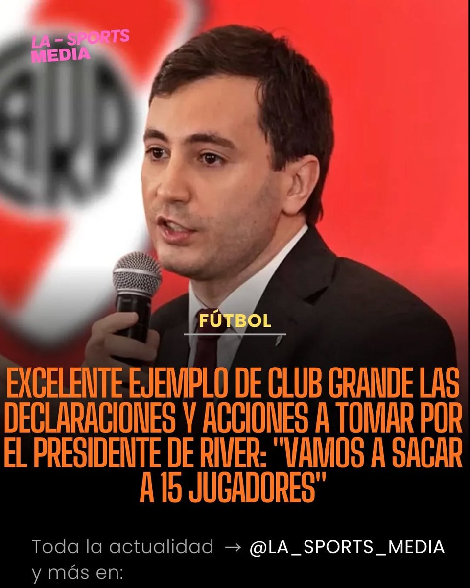 LMD__OFICIAL's tweet photo. 💥🗣️ "VAMOS A SACAR A 15 JUGADORES DE RIVER A PARTIR DE HOY. NO VAN MÁS PLANTELES DE 25 O 30 JUGADORES.

Van a haber muchos casos en los que no quieran o no puedan salir los jugadores y van a tener que salir igual. Donde hay que aceptar una pérdida se aceptará la pérdida. https://t.co/8WA9ARikNF