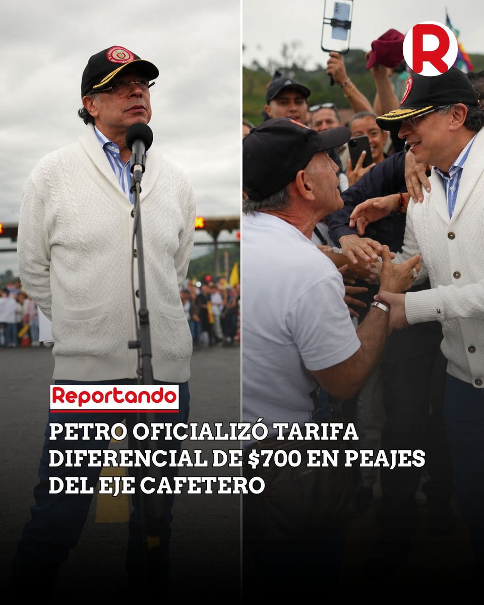 ReportandoNot's tweet photo. Desde el peaje de Tarapacá, Gustavo Petro oficializó la tarifa diferencial de $700 en peajes de Autopistas del Café para habitantes del Eje Cafetero.

La medida beneficiará a comunidades de Caldas, Risaralda y Quindío. https://t.co/AcSZEauxC5