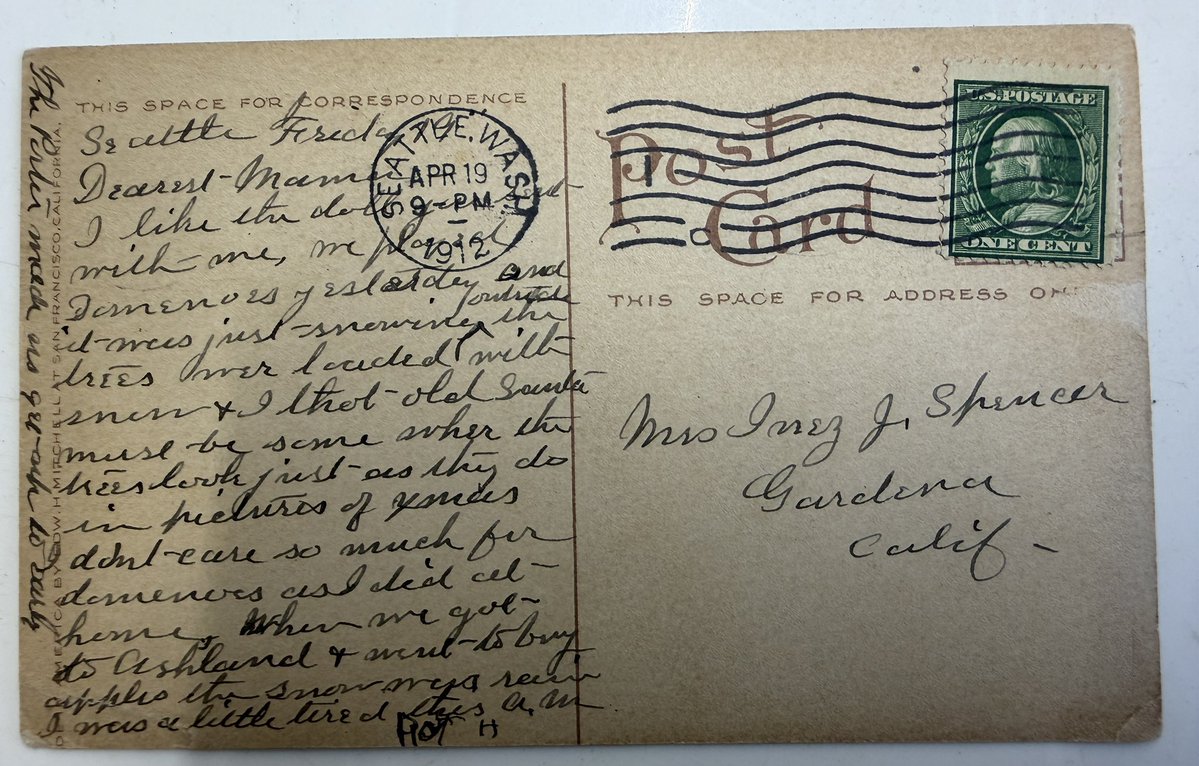dadceratops's tweet photo. I bought a box of old post cards years ago. Just came across it and was going through reading some. The date on the card and the post mark are odd 🤔 Did i just prove #timetraveler # https://t.co/PlRJyMRPSN