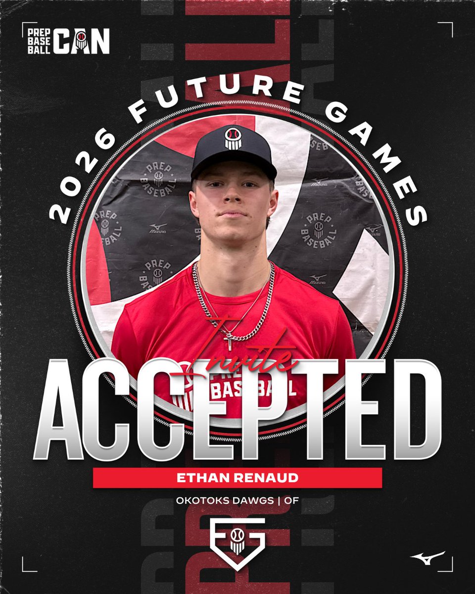 PrepBaseballAB's tweet photo. 🇨🇦 𝟐𝟎𝟐𝟔 𝐅𝐮𝐭𝐮𝐫𝐞 𝐆𝐚𝐦𝐞𝐬: 𝐈𝐧𝐯𝐢𝐭𝐞 𝐀𝐜𝐜𝐞𝐩𝐭𝐞𝐝 💫

'28 OF Ethan Renaud (@DawgsAcademy) has accepted his invite to represent Canada at the most heavily recruited uncommitted event in the country... The Prep Baseball Future Games.

𝙍𝙚𝙣𝙖𝙪𝙙'𝙨 𝙋𝙧𝙤𝙛𝙞𝙡𝙚 ➡️ https://t.co/8ZukubWEaO

#PBFG26 | @Ethansrenaud