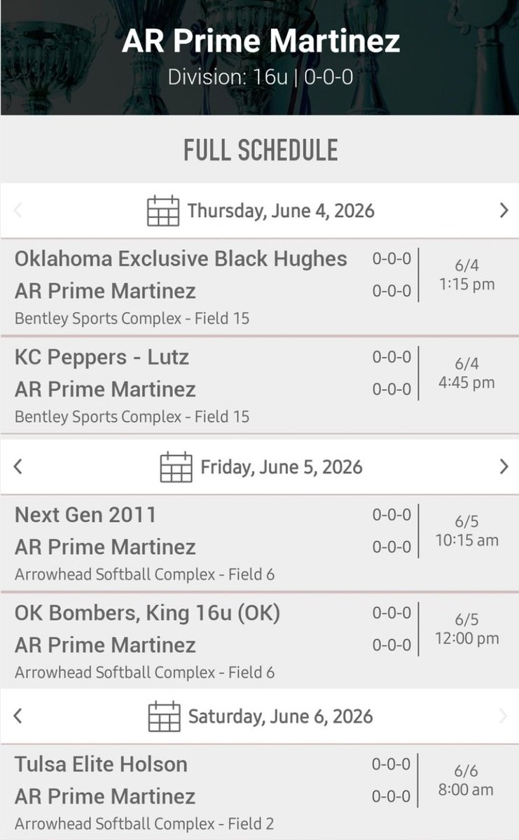 Mike_ARPrime16u's tweet photo. 🚨🥎SCHEDULE UPDATE 🥎🚨

@TulsaElite Summer Invite has just updated thier pool schedule

We will now be at Bentley Sports Complex on Thursday.
-our lineups will stay the same as originally planned

@ar_prime_sb
@NWArkansasPrime
#PrimeArmy https://t.co/WMM6Pesia2