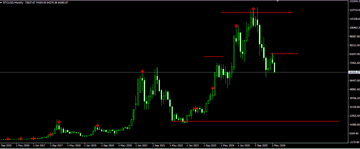 AngeloFx7's tweet photo. A head and shoulders pattern on the monthly Bitcoin chart. #bitcoin https://t.co/hHplONxY3w
