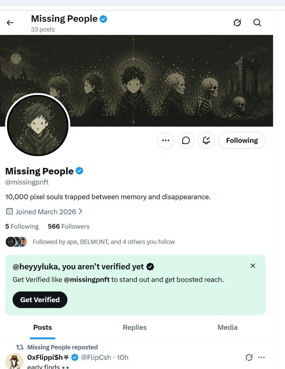 heyyyluka's tweet photo. glad to be @missingpnft 566th follower!
earlyyy https://t.co/cPBgPnGqwh