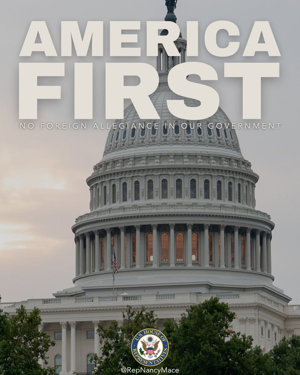 RepNancyMace's tweet photo. We have introduced TWO Constitutional Amendments to make sure our government officials are loyal to America and America ONLY. 

No foreign-born citizens serving in Congress or as federal judges. No dual citizens serving in our government. 

If you are going to make the laws of this country, your loyalty belongs to this country and this country alone. 

America FIRST.