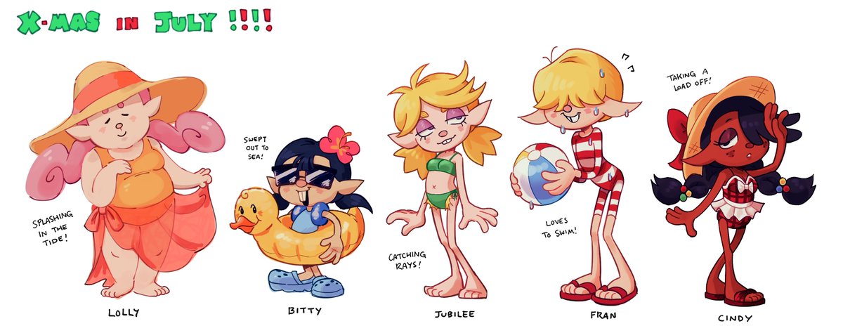 unaloid's tweet photo. elves on summer vacation lineup!!!! #oc https://t.co/P3YqyqIING