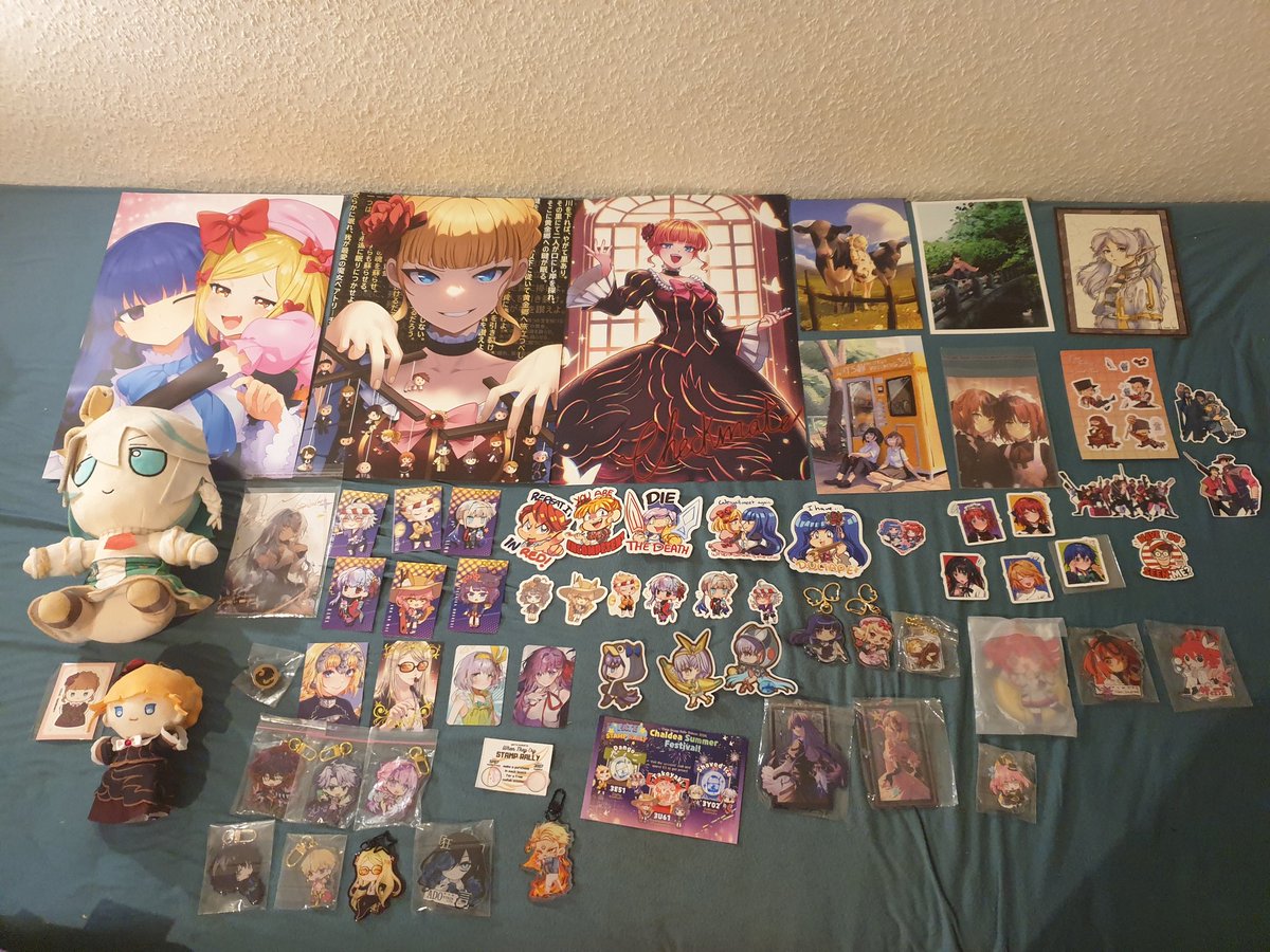 TheBBChan's tweet photo. Finally home with my #Dokomi2026 haul
Thanks to the artist @Mewgicalgurlart @zashuart @koicoyart @VanillaCreamArt @MelonbreadFBP @FlorenceMomo @yakksans @ghosttbyun @cyclic_red @Yupiistar  
And special thanks to @judgedarts for gifting me the tf2 stickers. https://t.co/z0TO930TmZ