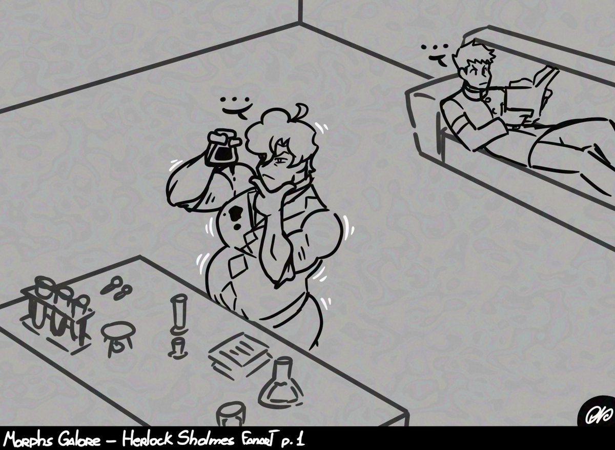 Rottenheart66's tweet photo. Here's the Participation Prize for MorphsG, one of the contestants of my MG Writing Contest! Featuring of Herlock Sholmes from Ace Attorney. Investigating a  mysterious liquid, he accidentally spills some on himself, leading to some BIG consetquences~
Thanks for participating! https://t.co/2Z8vW92PUp