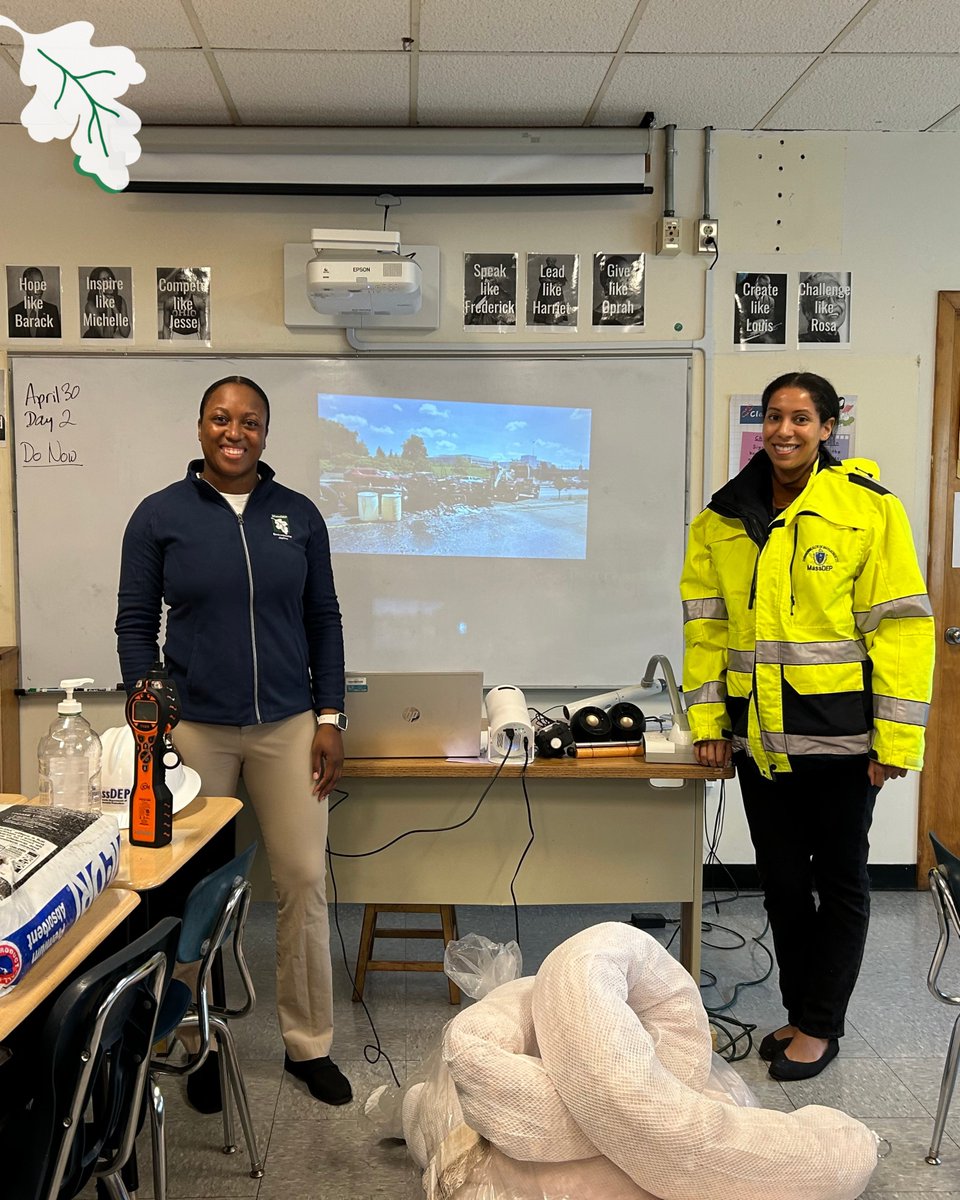MassDEP's tweet photo. Earlier this year, MassDEP visited Brown Middle School in Newton for its annual Career Day. They spoke with 7th grade students about careers at MassDEP and showcased the equipment and materials used during emergency response operations. https://t.co/2b36EjsE4b