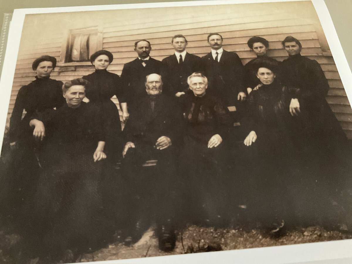debjshaw's tweet photo. @JosephMelanson people in the middle are Denis Melanson and Bibianne Dupuis Melanson. My Great Grandmother Patience second row right. Nova Scotia guessing late 1800s. https://t.co/dlOkN75Iol
