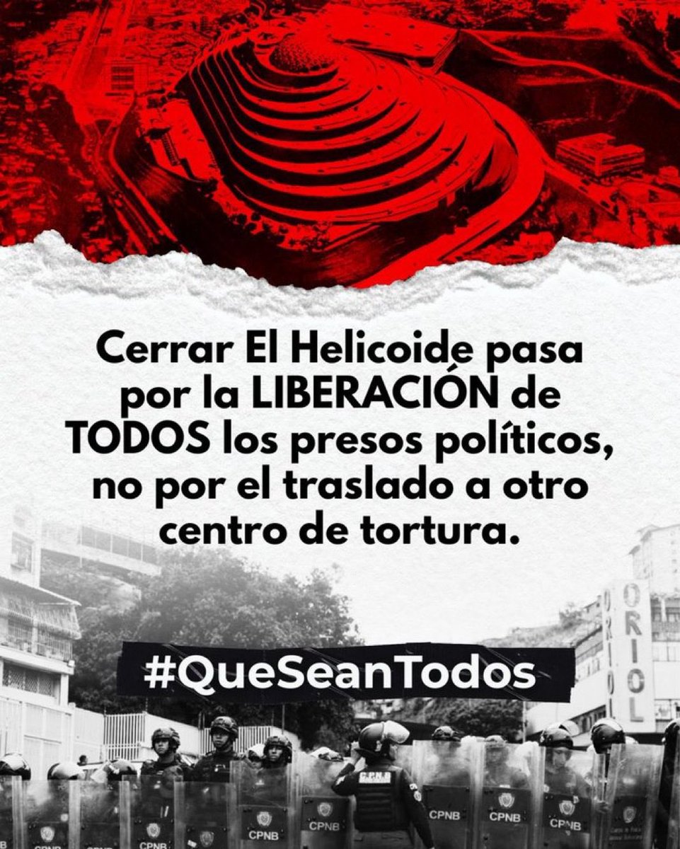 ManoDeDios17's tweet photo. ¡LIBERTAD PARA TODOS!

El cierre de El Helicoide pasa por la liberación de TODOS los presos políticos, no por el cambio de centro de Tortura.
#QueSeanTodos
@POTUS @PeteHegseth @SecRubio @MarioDB @SenRickScott @usembassyve @M_S_Billingslea @RepMariaSalazar @RepCarlos @SecWar https://t.co/eMIFELTu61