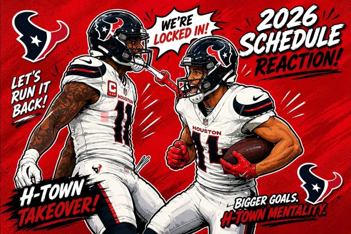 TheMoCoJo's tweet photo. 🚨 LIVE Tonight at 7pm CT 🚨

Texans 2026 Schedule Breakdown

We'll cover:
✅ Game-by-game predictions
✅ Toughest opponents on the schedule
✅ AFC South outlook
✅ Playoff and Super Bowl expectations
✅ Live Q&amp;A with the chat

📺 https://t.co/qP7aOZrAgn https://t.co/cJtog5TYci