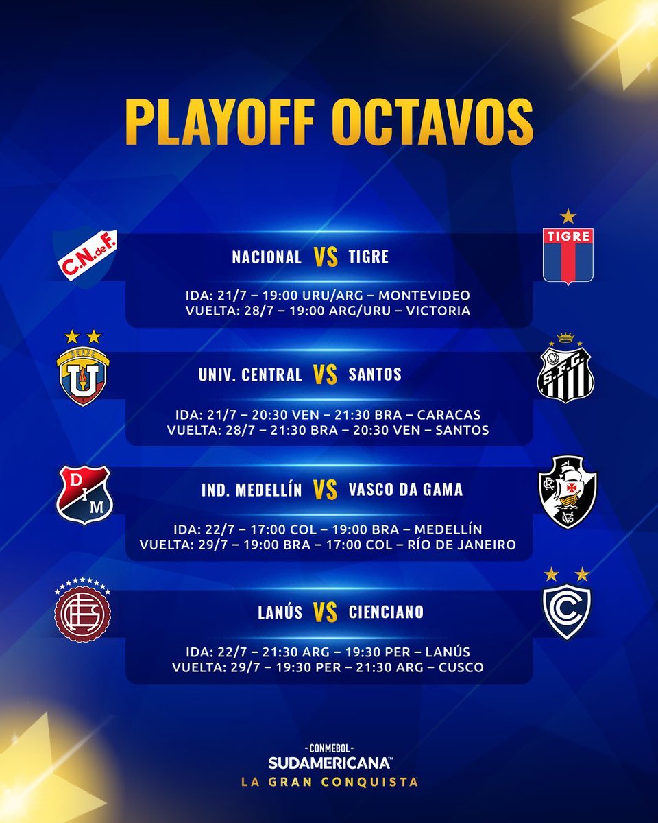 SC_ESPN's tweet photo. A TOMAR NOTA... CONMEBOL confirmó días y horarios para los cruces de Playoffs de la #Sudamericana.

📌 Se jugará del 21/7 al 30/7

📷 @Sudamericana https://t.co/PTgvhvgDve