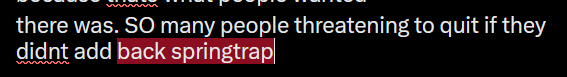 KatsWare's tweet photo. ppl complaining about stonehusk just being gray springtrap That is literally the point
Yes he was a bad copyright free design but the entire point was that he was just . springtrap 2
because thats literally what people wanted at the time https://t.co/Xnu3obMXo1