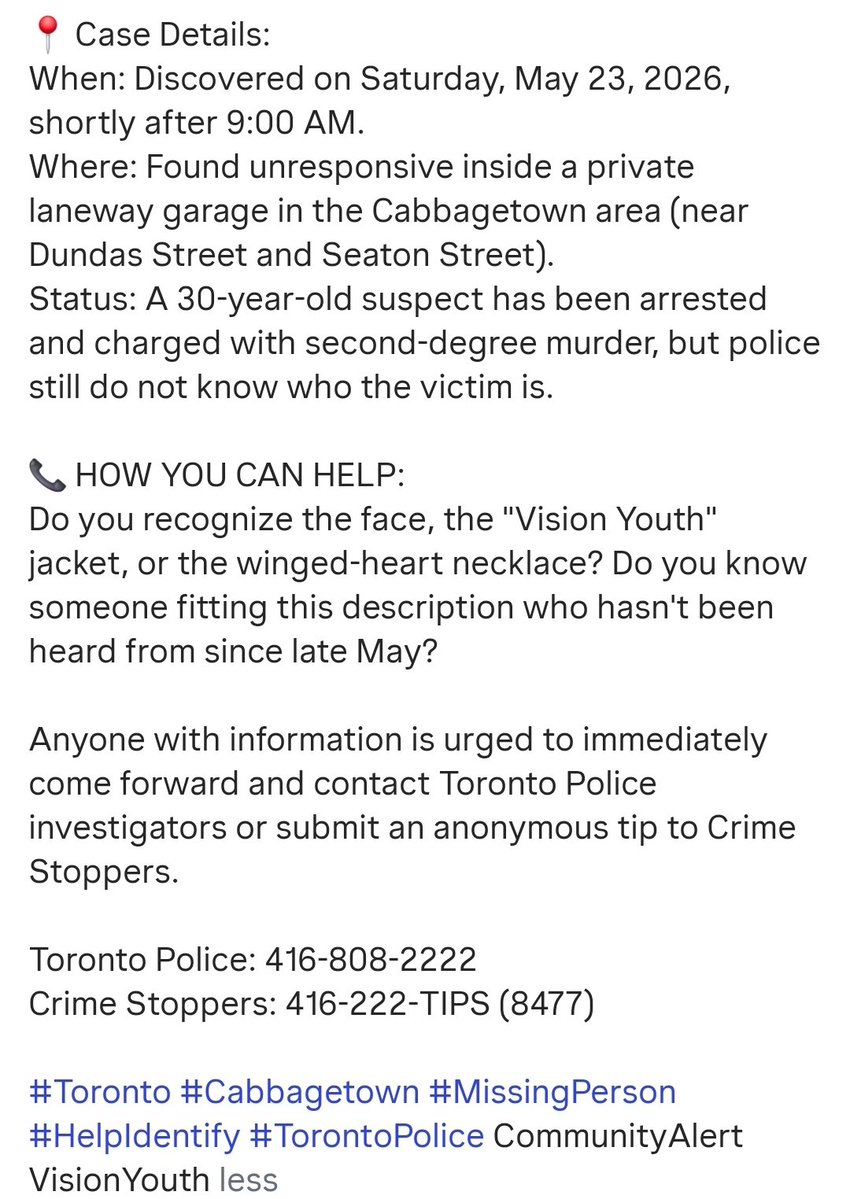 CarrieCnh12's tweet photo. If anyone knows and can identify the person in the clip below, please contact Toronto authorities as soon as possible.

They were found deceased on May 23, victim of a deadly attack in the Cabbage Town area.

Original post IG @mmiwm2cs

#Missing #MMIW #MMIWMC2S https://t.co/bLE2ggzUI0