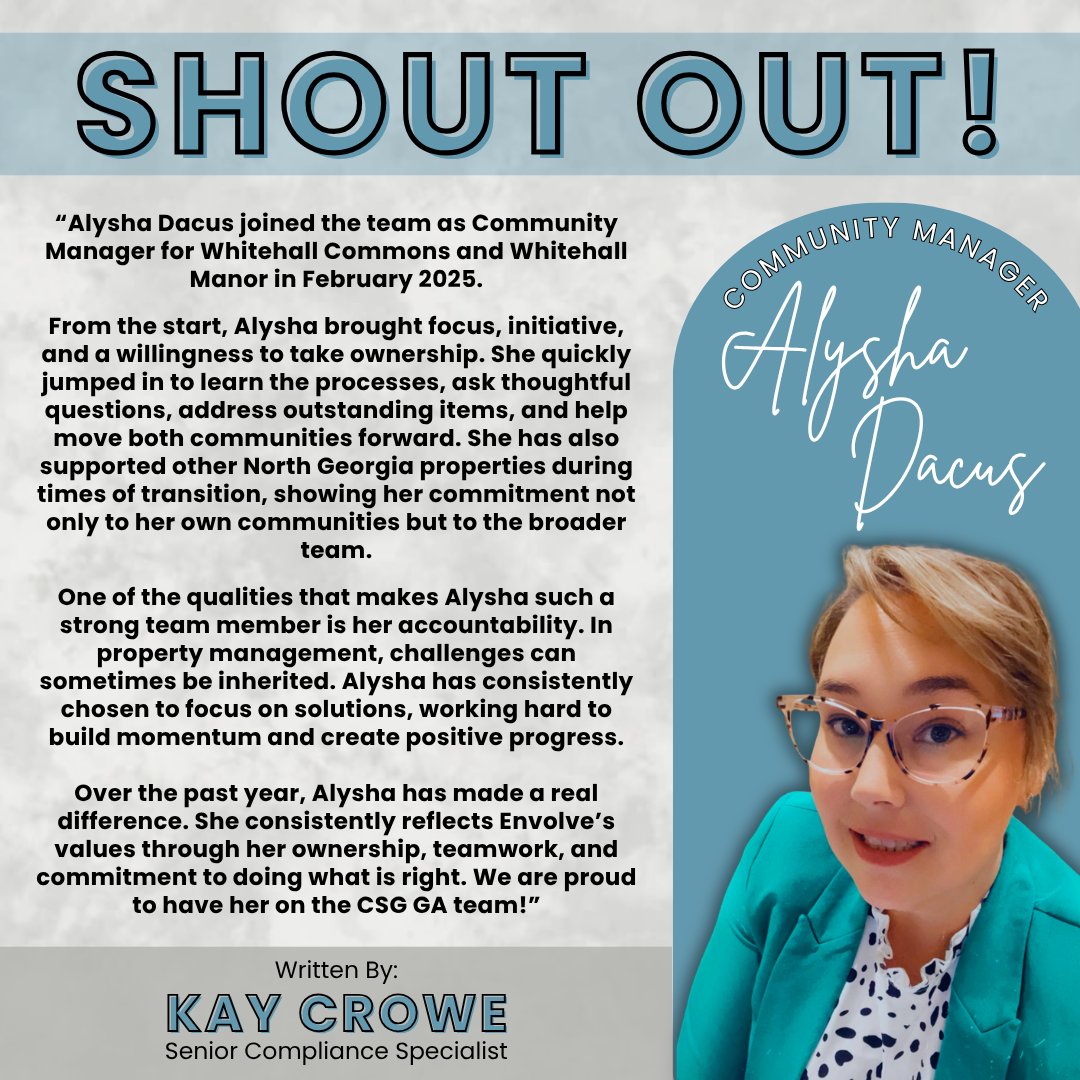 EnvolveLLC's tweet photo. A well-deserved shout out to Alysha Dacus for making a meaningful impact across her communities and team! 🩵👏 https://t.co/LjQx1tv2hj