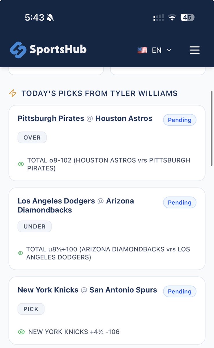 tylerwpicks's tweet photo. MLB and NBA plays for tonight!!🏀💰

HOUSTON ASTROS vrs PITTSBURGH PIRATES
- Pick: TOTAL o8-102 

ARIZONA DIAMONDBACKS vrs LOS ANGELES DODGERS
- Pick: TOTAL u8½+100 

New York Knicks@San Antonio Spurs
- Pick: NEW YORK KNICKS +4½ -106 https://t.co/0PQI1TYQTD