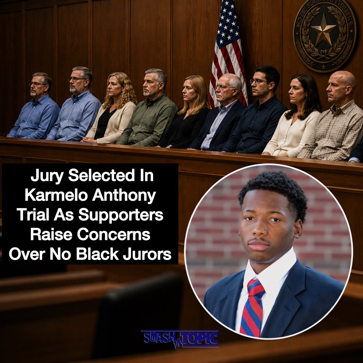 SmashDaTopic's tweet photo. Jury selection has been completed in the Karmelo Anthony trial, and supporters are raising concerns after learning there are reportedly no Black jurors on the panel.

It was also confirmed that the jury will not be sequestered. Jurors will return home each day rather than being isolated for the duration of the trial.

The high profile case continues to draw significant public attention as proceedings move forward in Collin County.

Source: Courtroom reports

#KarmeloAnthony #JurySelection #TrialUpdate #CollinCounty #CourtNews