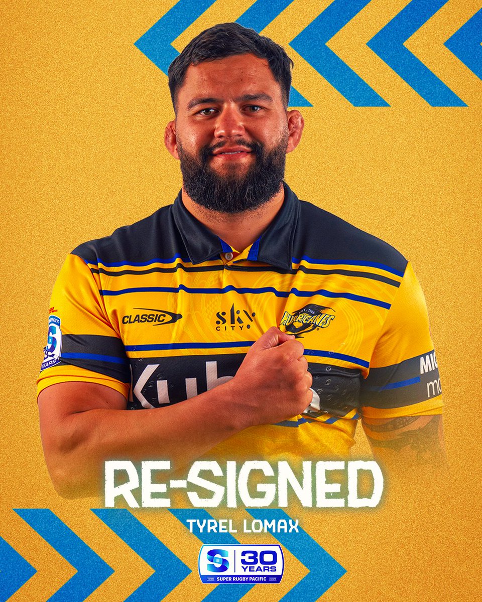 SuperRugby's tweet photo. Great news for Hurricanes fans this morning with Tyrel Lomax locked in until the 2029 season 🔒

#SRP30 #SuperRugbyPacific https://t.co/TVh0DdRKvN