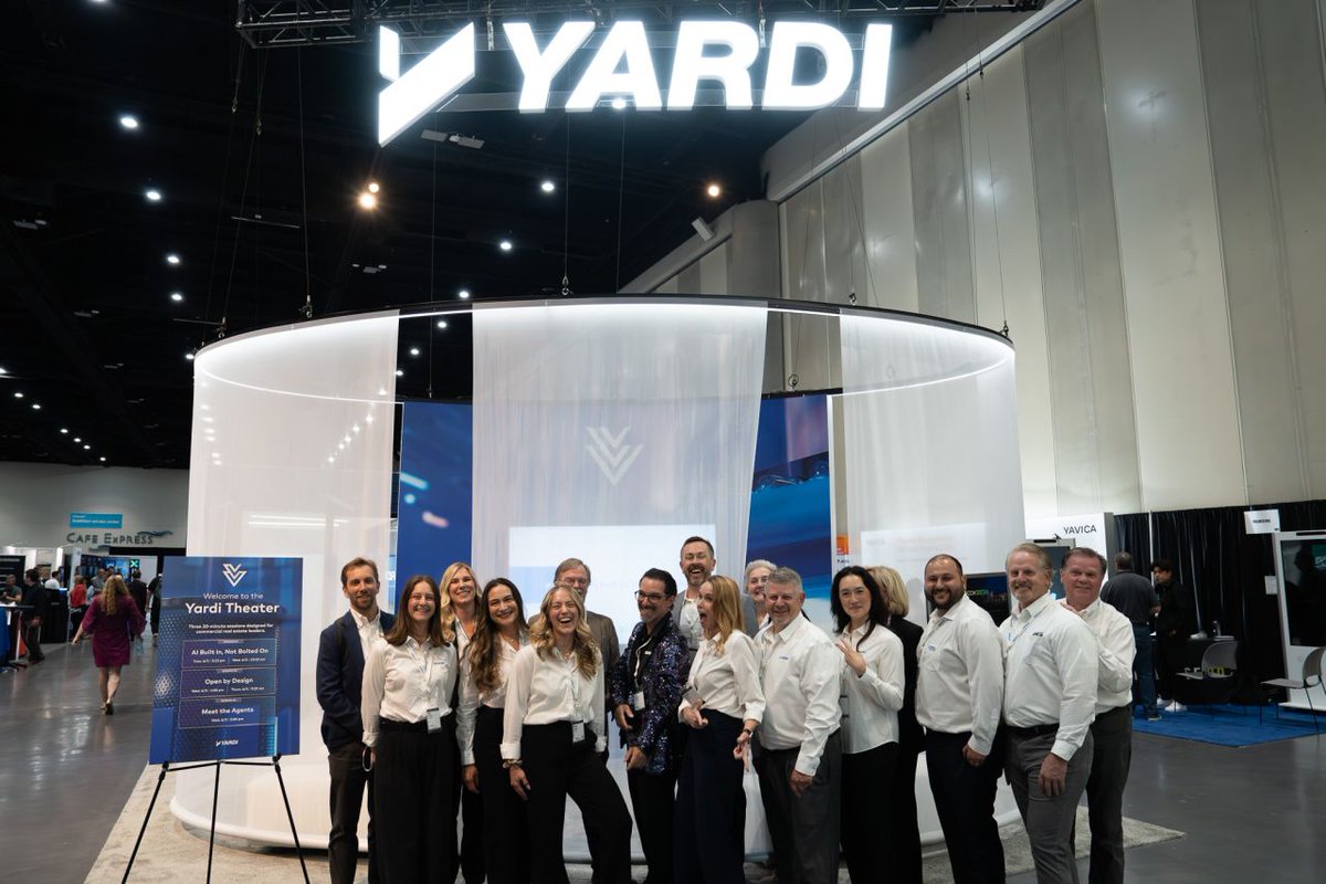 Yardi's tweet photo. Love the real talk @RealcommEvents and the chance to connect with clients, colleagues, and industry peers.

Stop by Booth 201 to see how Yardi's connected solutions help commercial real estate professionals find their way forward. And yes, AI is built in.

#TeamYardi #Realcomm2026 #AIinCRE
