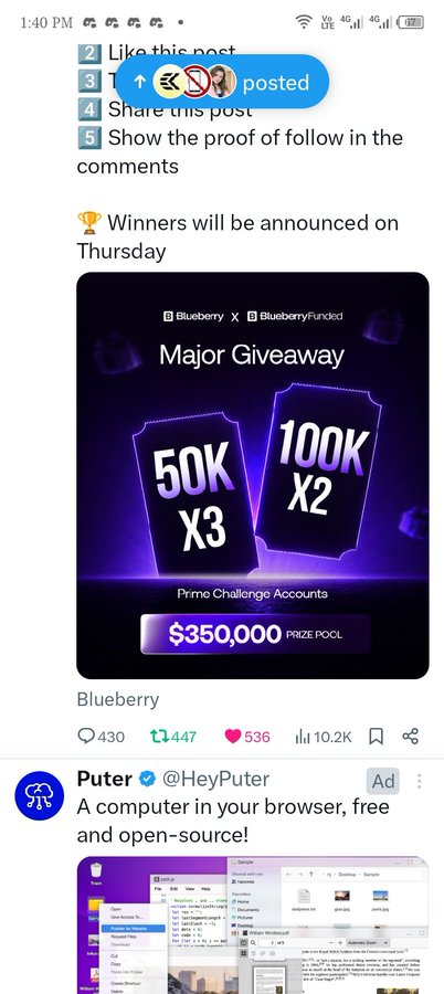 Sam76044Kousar's tweet photo. @BlueberryFunded @BlueberryMkts ✅ Followed @BlueberryMkts and @BlueberryFunded  (proof in image)
Liked, shared, and tagging my crew!

Appreciate firms that give back like this. $350K could change someone's trading journey forever. Good luck all! 📈

@Shehroz_Sk  @mahirbk  @muqadasawann https://t.co/PLLBPmglNt