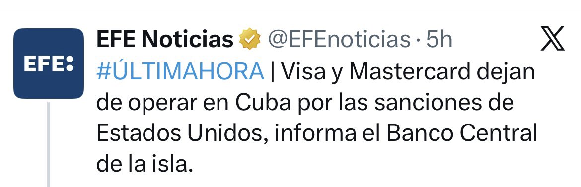 SachaLlorenti's tweet photo. No son “sanciones”, son medidas extorsivas, ilegales e ilegítimas.
Constituyen un elaborado sistema de persecución económica, comercial, financiera y energética contra el pueblo cubano.
El derecho internacional tiene un nombre para ello: Crímenes de lesa humanidad.
#Cuba https://t.co/gdcbG1aAAw