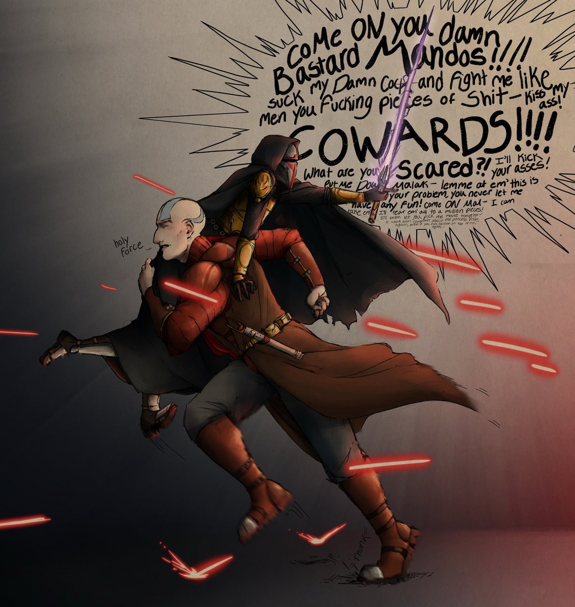 KK10PL's tweet photo. Kotor community needs to expose that era more with humorous fanarts so people wouldn't complain about bad graphics and shit so they can think about it as a full-fledged part for Star Wars (which it is) and stop associating it with yt shorts powerscalling and old evil YouTubers https://t.co/5FAXPqdDKM