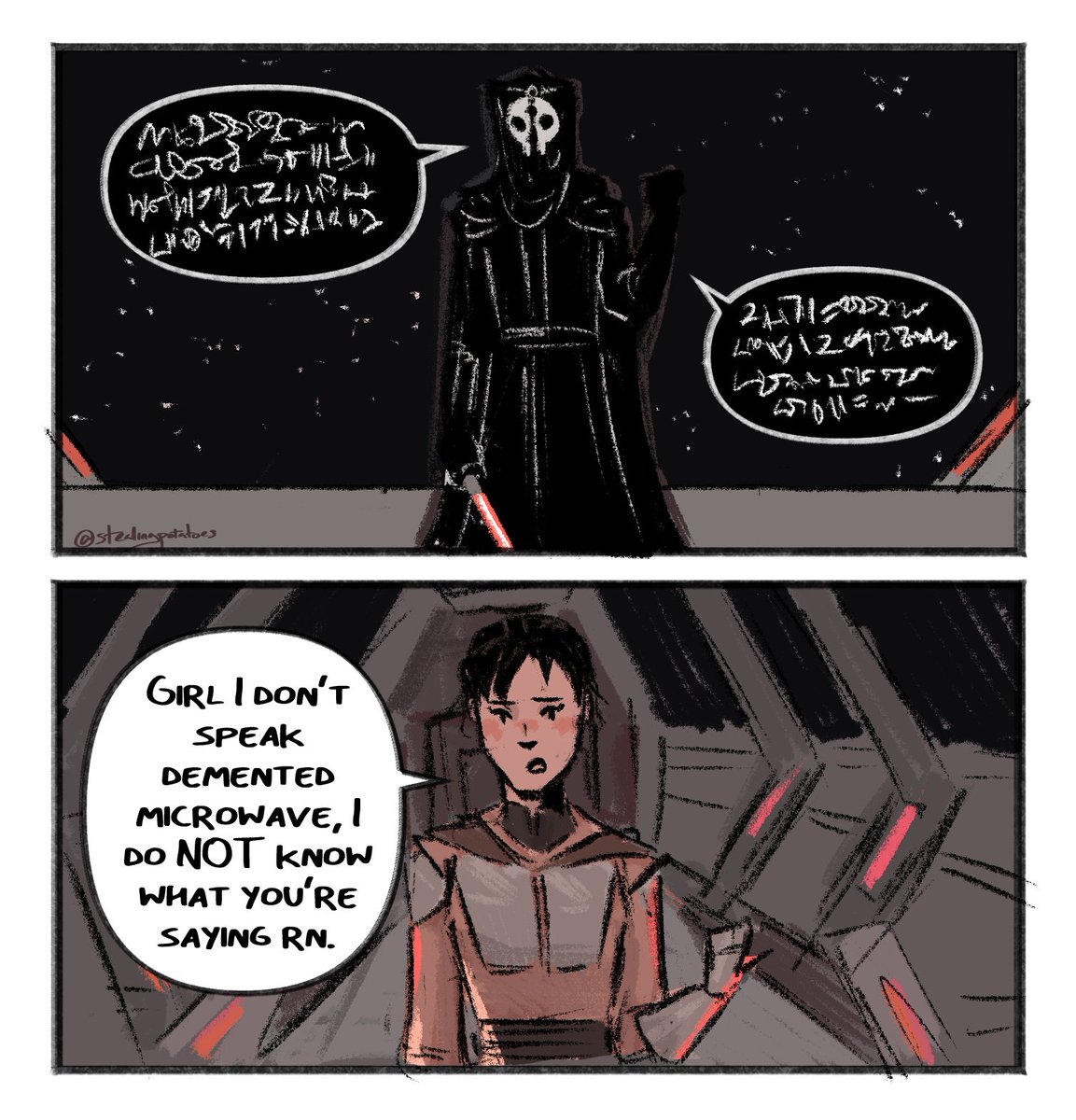KK10PL's tweet photo. Kotor community needs to expose that era more with humorous fanarts so people wouldn't complain about bad graphics and shit so they can think about it as a full-fledged part for Star Wars (which it is) and stop associating it with yt shorts powerscalling and old evil YouTubers https://t.co/5FAXPqdDKM