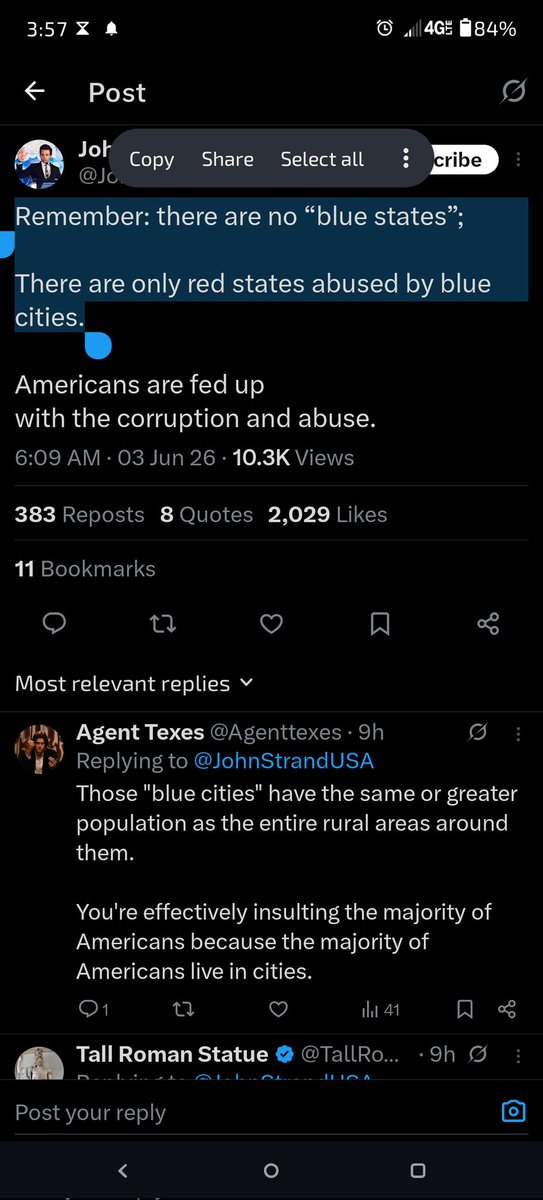 Agenttexes's tweet photo. @justme6696 @JohnStrandUSA "There are no red states, only blue cities."

Fuck off, cultist. https://t.co/INoGYEXG9E