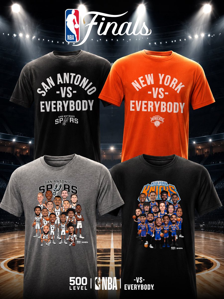 500LEVEL's tweet photo. This is what it’s all been building toward.

Knicks vs. Spurs. The NBA Finals are officially here. Get game-ready with tees &amp; hoodies for the biggest series of the year.

Shop now at https://t.co/eh5ufev7YM

#LiveLikeaLegend https://t.co/hTVnhKehml