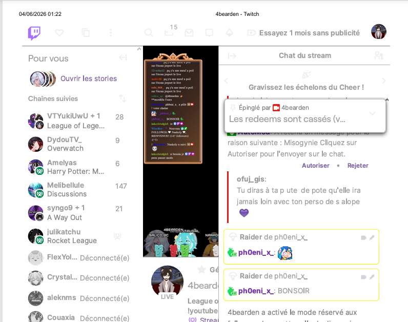 4Bearden_VT's tweet photo. Bonsoir tout le monde !

Ce soir j'étais en live avec @VTYukiUwU et nous avons subit un raid de comptes bottés/hackés aux propos mysogines.

Triste de constater que des gens ont recours à la haine pour se sentir exister. Prenez garde.

(PS : J'était sur lol donc j'ai dû ctrl + P) https://t.co/PVkViMPHFS