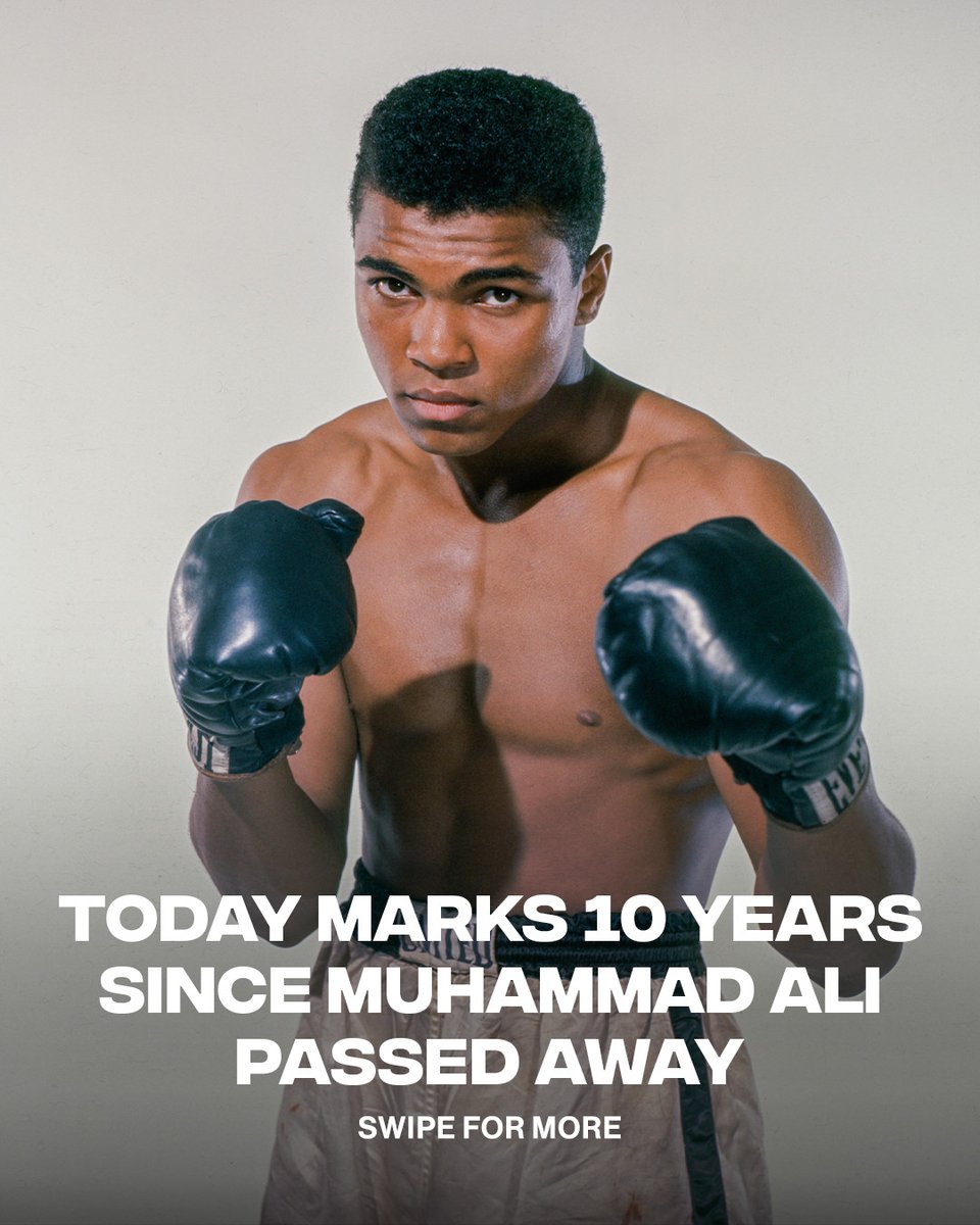 Complex's tweet photo. 10 years ago today, we lost the great Muhammad Ali🕊️

📸:@gettyimages https://t.co/Vz4tzNJj2M