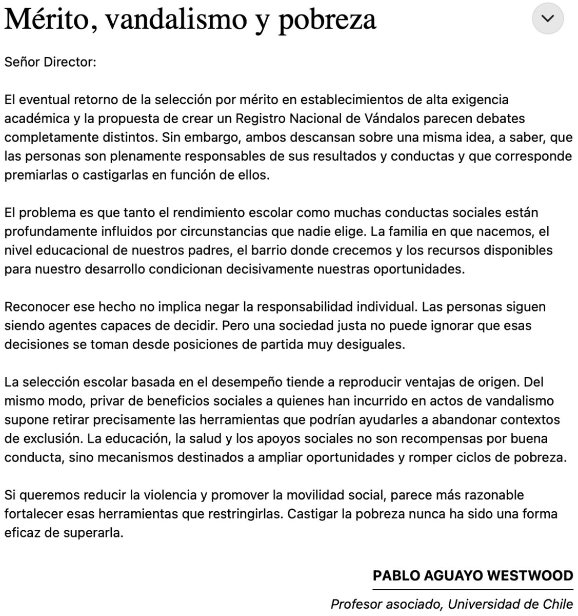 PabloAguayoW's tweet photo. Mi carta de mañana en @__elmercurio https://t.co/LiKukLqSxf