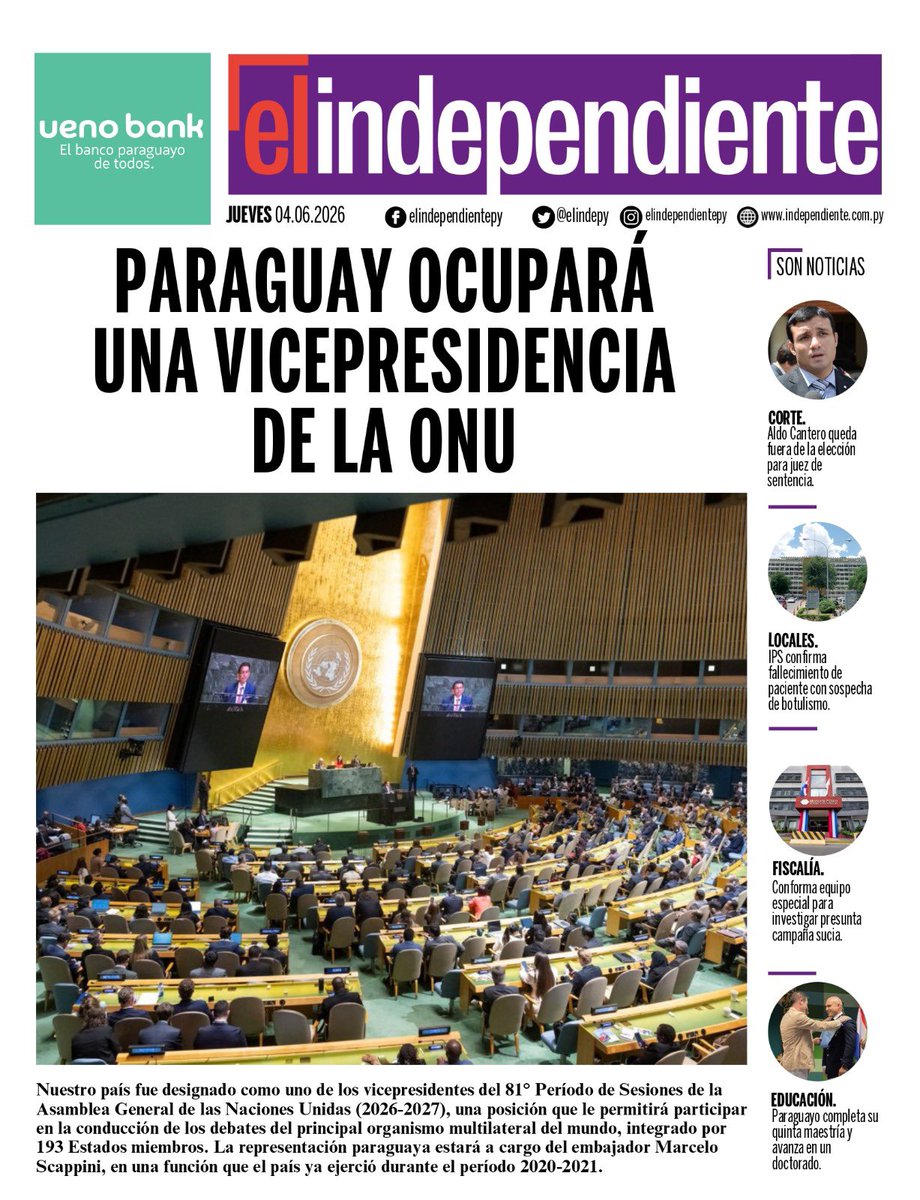 esampras's tweet photo. Portadas principales de @5diasPY #5díasX y @elindepy 04.06.2026 https://t.co/JBFx5FGUIw