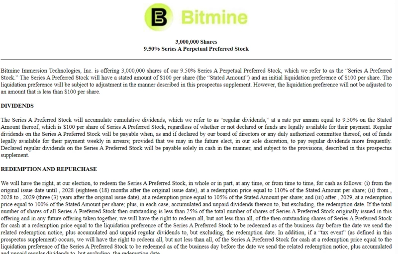 Sam_Badawi's tweet photo. $BMNR Bitmine plans to raise up to $300M through a new preferred stock offering that pays a 9.5% annual dividend and will trade under the ticker $BMNP. https://t.co/XVXaTkbgi3