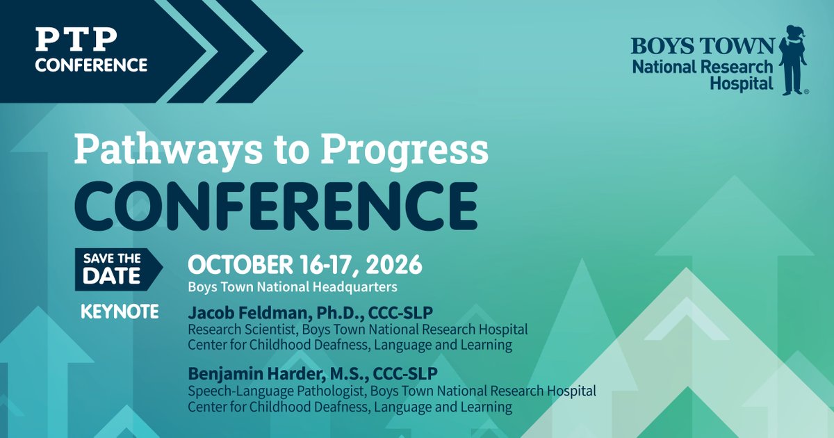 BoysTownHosp's tweet photo. The Pathways to Progress Conference brings together top speech &amp; language experts to share translational research you can immediately apply in your practice.
Featuring keynote speakers Jacob Feldman, Ph.D., CCC-SLP, &amp; Benjamin Harder, M.S., CCC-SLP.
RSVP: https://t.co/3bSfxk8Oy5 https://t.co/36CLA8CuZk