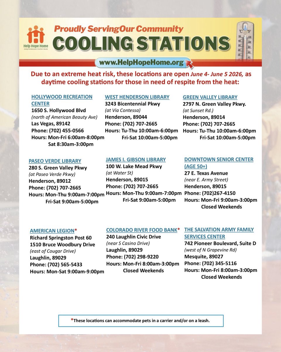 CommishTick's tweet photo. 🌡️ Temperatures are expected to reach 105°F this week. Cooling stations will be activated June 4–5 to help residents stay safe and cool.

For more information, visit https://t.co/0gv7MPa8hT https://t.co/D6aasND5VF