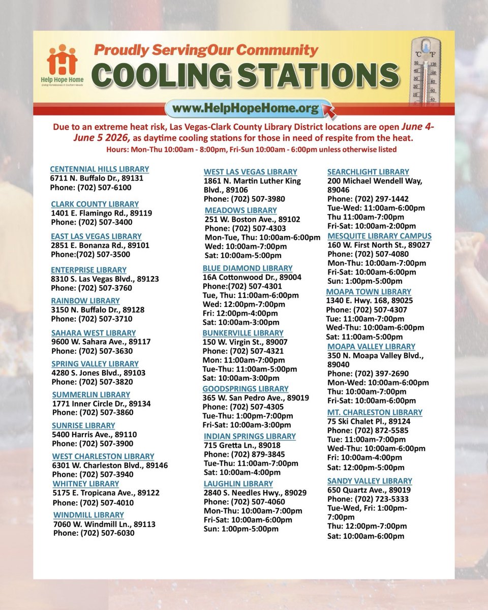 CommishTick's tweet photo. 🌡️ Temperatures are expected to reach 105°F this week. Cooling stations will be activated June 4–5 to help residents stay safe and cool.

For more information, visit https://t.co/0gv7MPa8hT https://t.co/D6aasND5VF