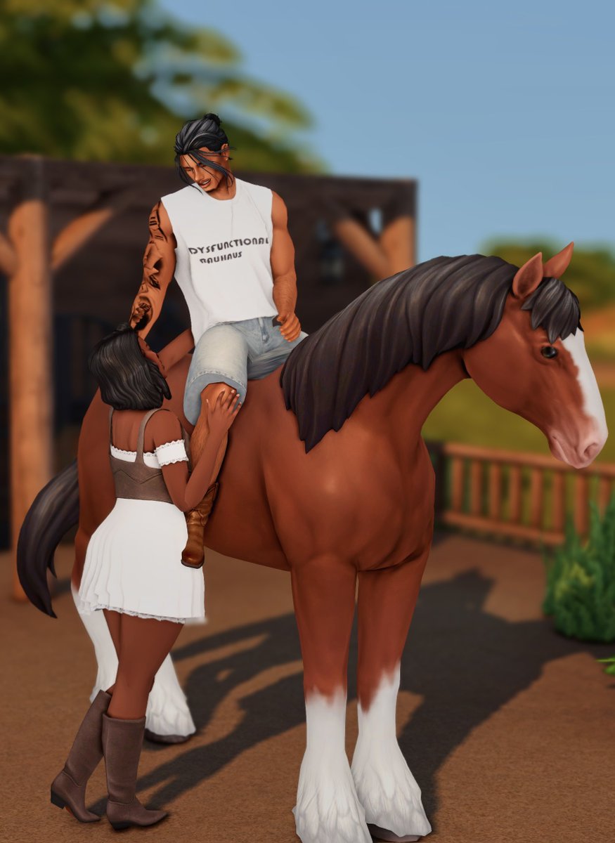 memesiims's tweet photo. Wren brought Sadie to the family Ranch and gave her a lesson 🏇🏽🌻🐔
#TS4 https://t.co/ro5tlshOPd