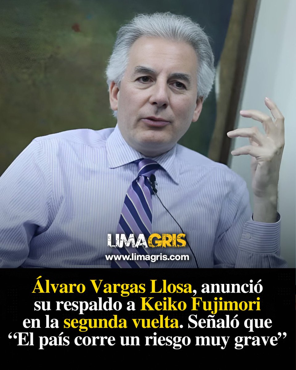 Limagris's tweet photo. Al igual que su padre Mario Vargas Llosa, quien apoyó a Keiko Fujimori en la segunda vuelta contra Pedro Castillo. Ahora su hijo Álvaro anunció que apoyará a lideresa de Fuerza Popular contra Roberto Sánchez.
@AlvaroVargasLl @KeikoFujimori @RobertoSanchP https://t.co/g3EGWduhBU