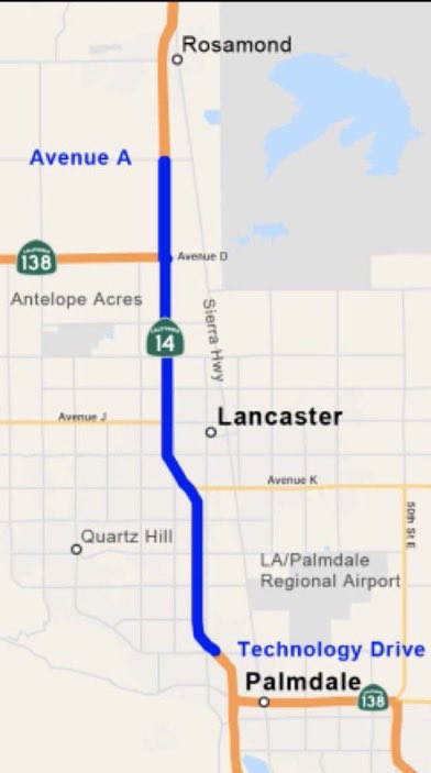 CaltransDist7's tweet photo. HEADS UP‼️@PalmdaleCity @cityoflancaster 
🚧Full Freeway Closure🚧  6/3  SR-14 NB Ave L - Ave J   9pm-6am. K-rail &amp; paving work.  
@chp_av
@EdwardsAFB
@AVFairgrounds
@avpressnews
@TripepiSmith
@AVCollegeCA https://t.co/pqOakFvZ0o