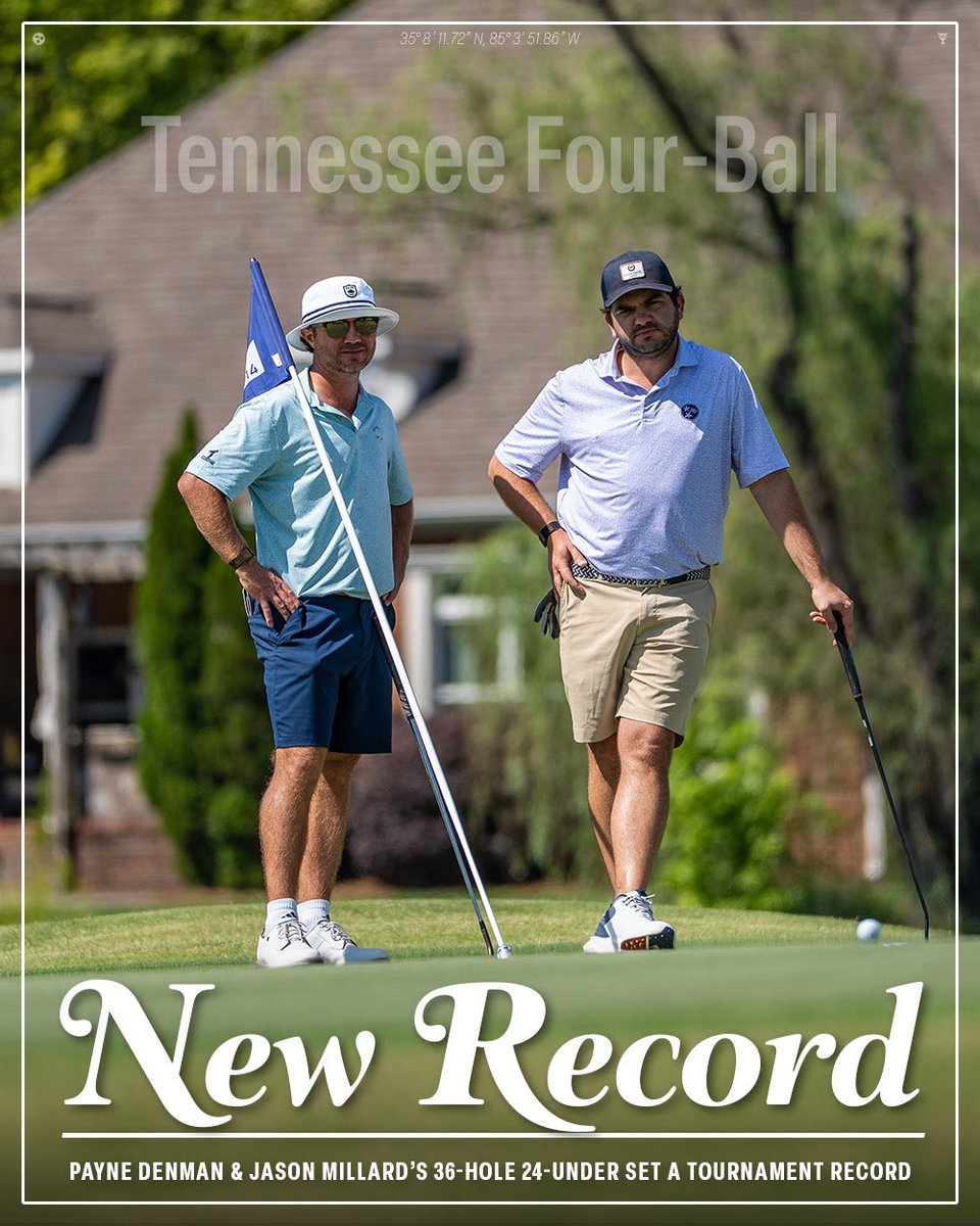 TNgolf's tweet photo. 🚨RECORD BROKEN🚨

Payne Denman and Jason Millard fired a 2-day, 24-under-par to break a Tennessee Four-Ball record! They beat the previous best set in 2024 by (you guessed it) PAYNE DENMAN &amp; Whit Turnbow at The Bear Trace at Harrison Bay! https://t.co/ck3SdM9Nke